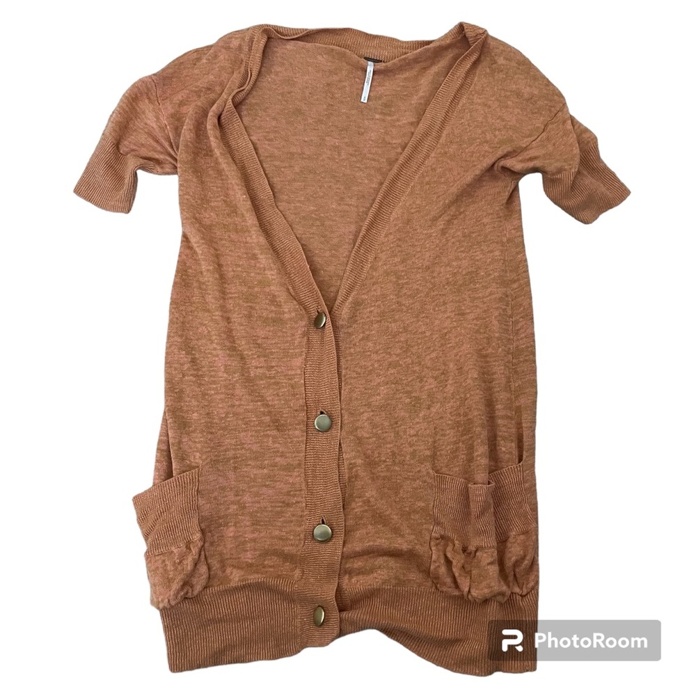 Free People Orange Cardigan Button up Short Sleeve Sweater Sz S